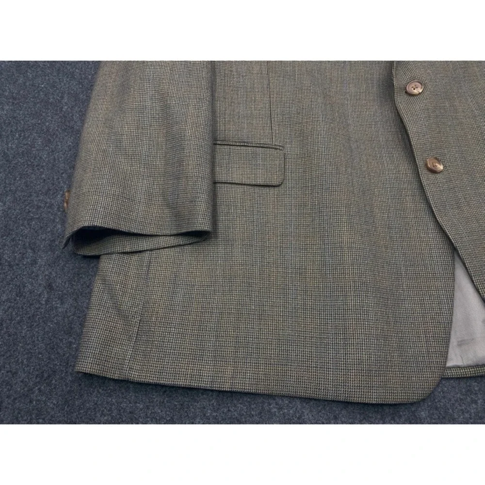 Ralph Lauren Wool Blazer Jacket Mens 56R Olive Brown Micro Check Two Button